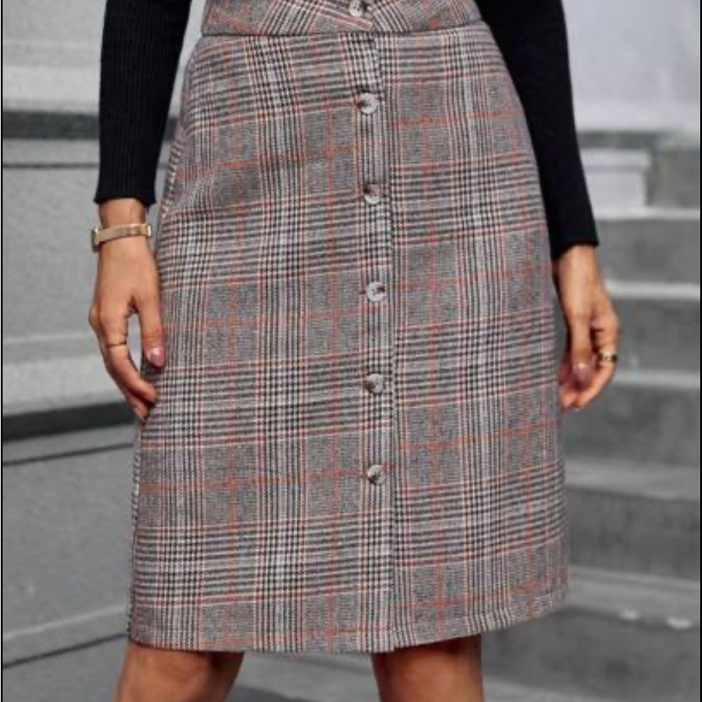 SHEIN Gray and Red Plaid A-Line Skirt